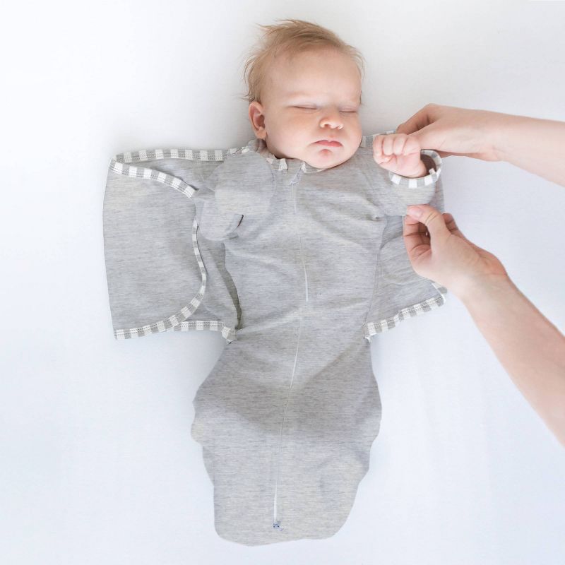 Omni Swaddle Wrap &#38; Arms up Sleeves &#38; Mitten Cuffs - Heathered Gray with Stripe Trim 0-3 Months, 4 of 9