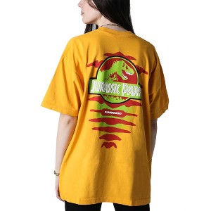 Jurassic Park Logo & Stripes Adult Orange Crew Neck Short Sleeve T-shirt - 1 of 2
