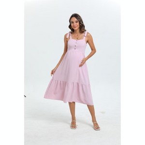 Maternity Dress Women's Wrap Square Neck Ruffle Hem A-Line Maxi Dresses Baby Shower Pregnancy Dresses for Photoshoot - 1 of 3