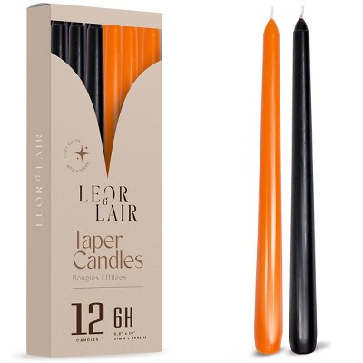 Leor & Lair Halloween Taper Candles - 10" Orange & Black Candlesticks - 6 Hour - Candles for Halloween Decoration
