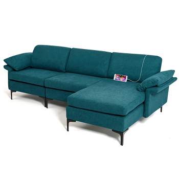 Costway Modern Modular L-shaped Sectional Sofa w/ Reversible Chaise & 2 USB Ports Red\Blue\Grey