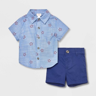 Image of Baby Boys' Star Chambray Top & Bottom Set - Cat & Jack™ Blue 6-9M