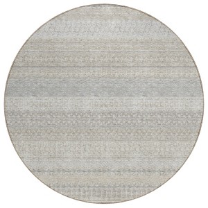 8' Ivory Round Striped Washable Indoor Outdoor Area Rug - 1 of 4