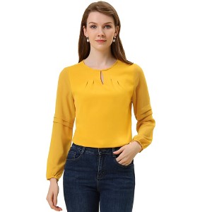 INSPIRE CHIC Women's Chiffon Semi Sheer Keyhole Neck Elegant Work Blouse - 1 of 4