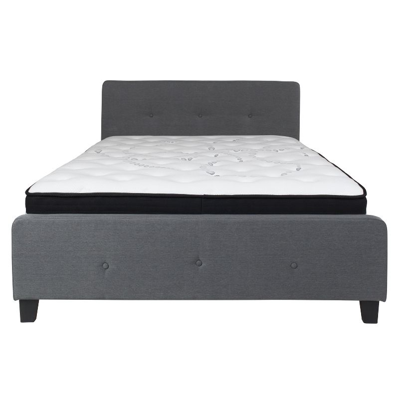 Emma and Oliver Queen Three Button Tufted Platform Bed/Mattress-Dark Gray Fabric, 4 of 5