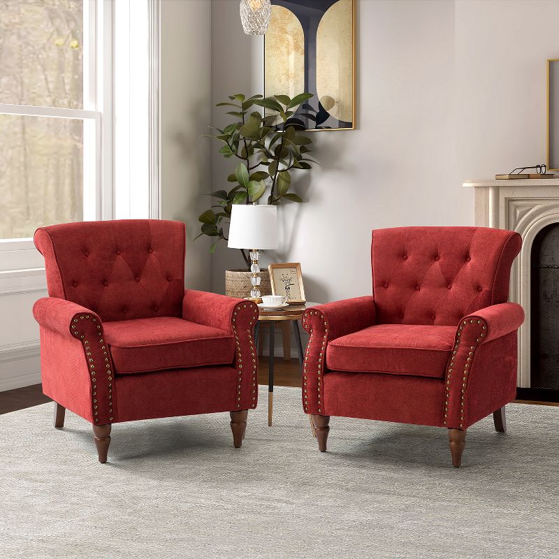 Set of 2 Galatea Wooden Upholstered Accent Armchair with Nailhead Trim | ARTFUL LIVING DESIGN, 3 of 11