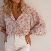 Amaryllis Women’s Floral Sequin Button Down Blouse with Long Puff Sleeves Textured Blouse - 2 of 4