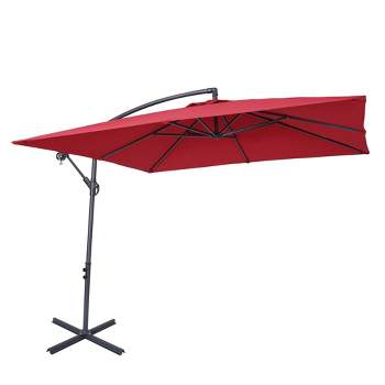 8.2' x 8.2' Square Patio Offset Deck Umbrellas with Cross Base - Wellfor