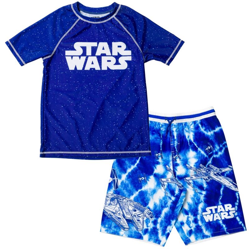 Star Wars Stormtrooper Darth Vader Rash Guard and Swim Trunks Outfit Set Little Kid to Big Kid, 1 of 8