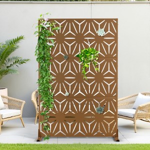 TOAOTBNBO Metal Privacy Screen with Stand, Decorative Privacy Fence Panels with Star Pattern, Outdoor Privacy Screen for Garden, Brown - 1 of 4