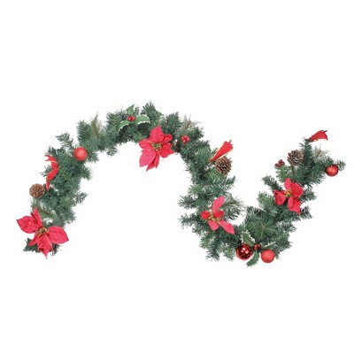 Northlight 6' x 9" Unlit Red Poinsettia and Pine Cone Artificial Christmas Garland