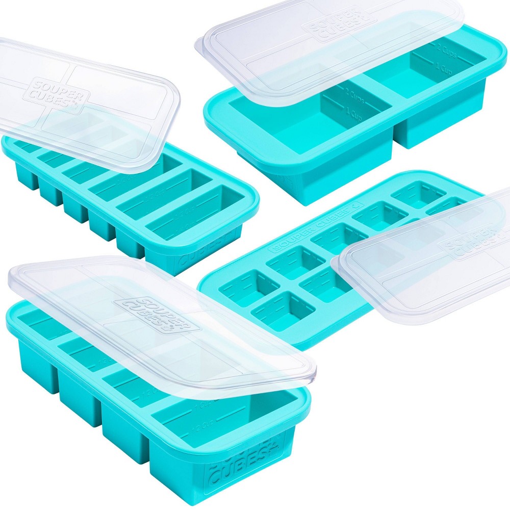 Souper Cubes 4pk Ultimate Food Freezing Tray Set Aqua Blue