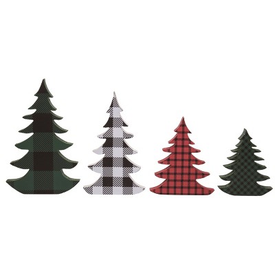 Transpac Set of 4 MDF Plaid Trees Decorative Objects Multicolored Wood Christmas Tree Figurines Tabletop Indoor Use  Spot or Wipe Clean Holiday