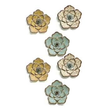 Stratton Home Decor Metal Rustic Blooming Flower Hanging Wall Decorative Home Floral Accent Sculpture Art Set, Multicolored (6 Pack)