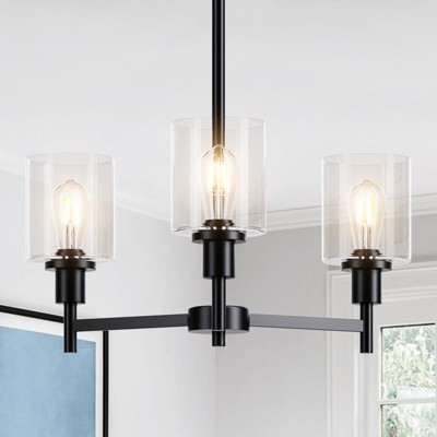 Black Chandelier for Dinning Room Living Room Island Kitchen Chandelier Light Fixtures Over Table,  Farmhouse Chandelier with Cylinder Clear Glass
