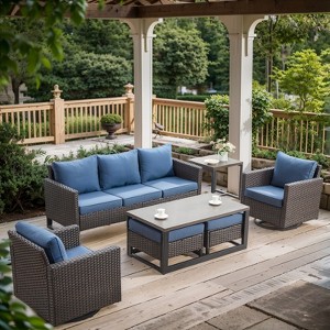 POCASSY All Weather Brown Wicker Patio Furniture Set, Outdoor Conversation Set with Swivel Chairs Set of 2 and Comfort Seat Cushion for Porch Balcony - 1 of 4