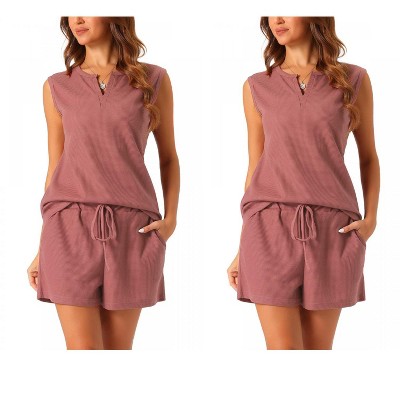 cheibear Women's Waffle Knit Sleeveless Matching Tank Top and Shorts Pajama Sets 2 Pcs
