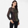 Anna-Kaci Women's Sheer Mesh Long Sleeve Top with Sequin Front Panel and Crew Neckline - 4 of 4