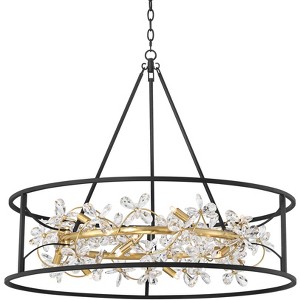 Possini Euro Design Carrine 35" Modern Pendant Chandelier Ceiling Light Fixture Dining Room Over Table Ring 12-Light LED Black Gold Finish Metal - 1 of 4