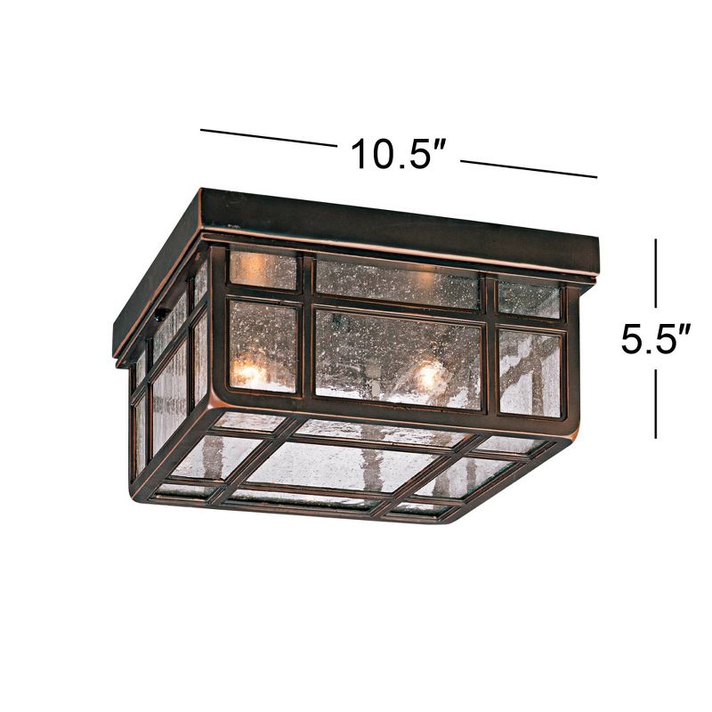 Kathy Ireland Sierra Craftsman Rustic Flush Mount Outdoor Ceiling Light Rubbed Bronze 5 1/2" Frosted Seeded Glass for Post Exterior Barn Deck House, 4 of 9