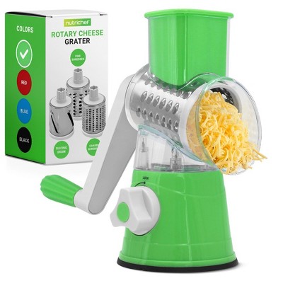 Nutrichef Rotary Cheese Grater with Handle and 3 Replaceable Drum Blades