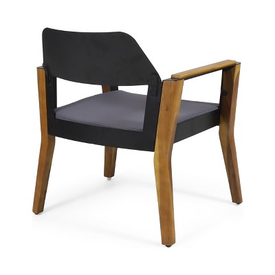 Teak and Black Acacia Wood Outdoor Club Chairs with Dark Gray Cushions, Set of 2