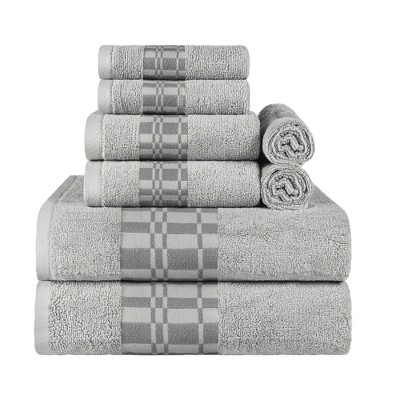 100% Cotton Medium Weight Geometric Border 8 Piece Assorted Bathroom Towel Set by Blue Nile Mills