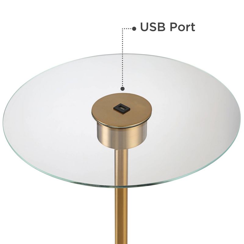 Possini Euro Design Volta Modern Floor Lamp with Tray Table 66" Tall Brass USB Charging Port White Drum Shade for Living Room Bedroom Office House, 5 of 10