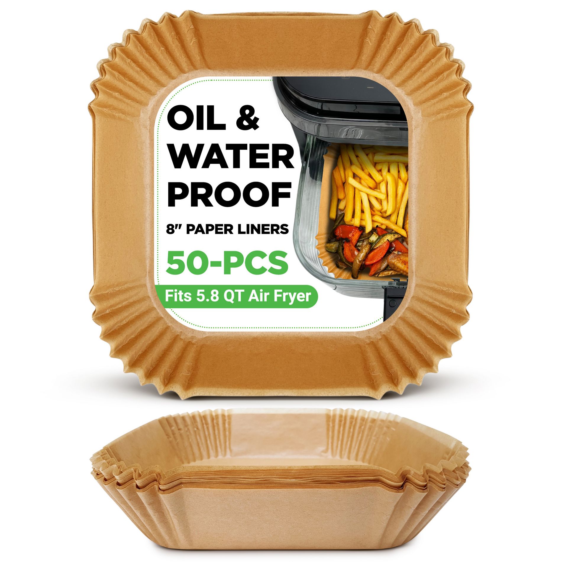 NutriChef 50-Piece Set Disposable Air Fryer Paper Liners—Oilproof Square Parchment Baking Paper for Air Fryers, Ovens, and Grilling
