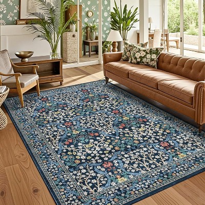 TackView Washable Kitchen Runner Rug, Floral 2x6 Rug for Hallway Non Slip Stain Resistant, Ultra-Thin Boho Soft Hallway Rug