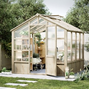 Cedar Walk-In Greenhouse w/ Locking Door & Roof - UV-Stable Wooden Garden House | Adjustable Ventilation for Yard/Patio - 1 of 4