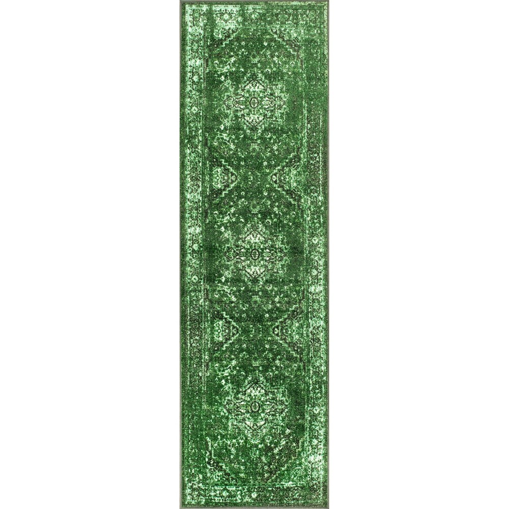 2'6inx8' Runner Green Abstract Loomed - nuLOOM