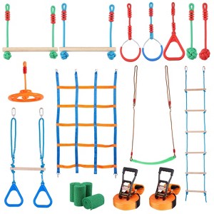 VEVOR Ninja Warrior Obstacle Course for Kids, 2 x 65 ft Weatherproof Slacklines, 500lbs Weight Capacity Monkey Line, Outdoor Playset Equipment - 1 of 4
