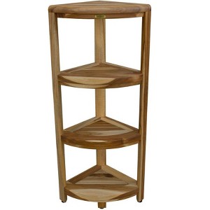 EcoDecors® SnazzyCorner® 38" Teak Wood 4-Tier Corner Shelf in EarthyTeak Finish - Target Plus Natural 17"L x 12"D x38"H - 1 of 4