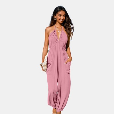 Women's Plunge Halter Jogger Jumpsuit - Cupshe
