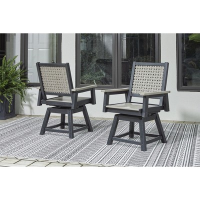 Driftwood and Black Outdoor Swivel Dining Chairs, Set of 2