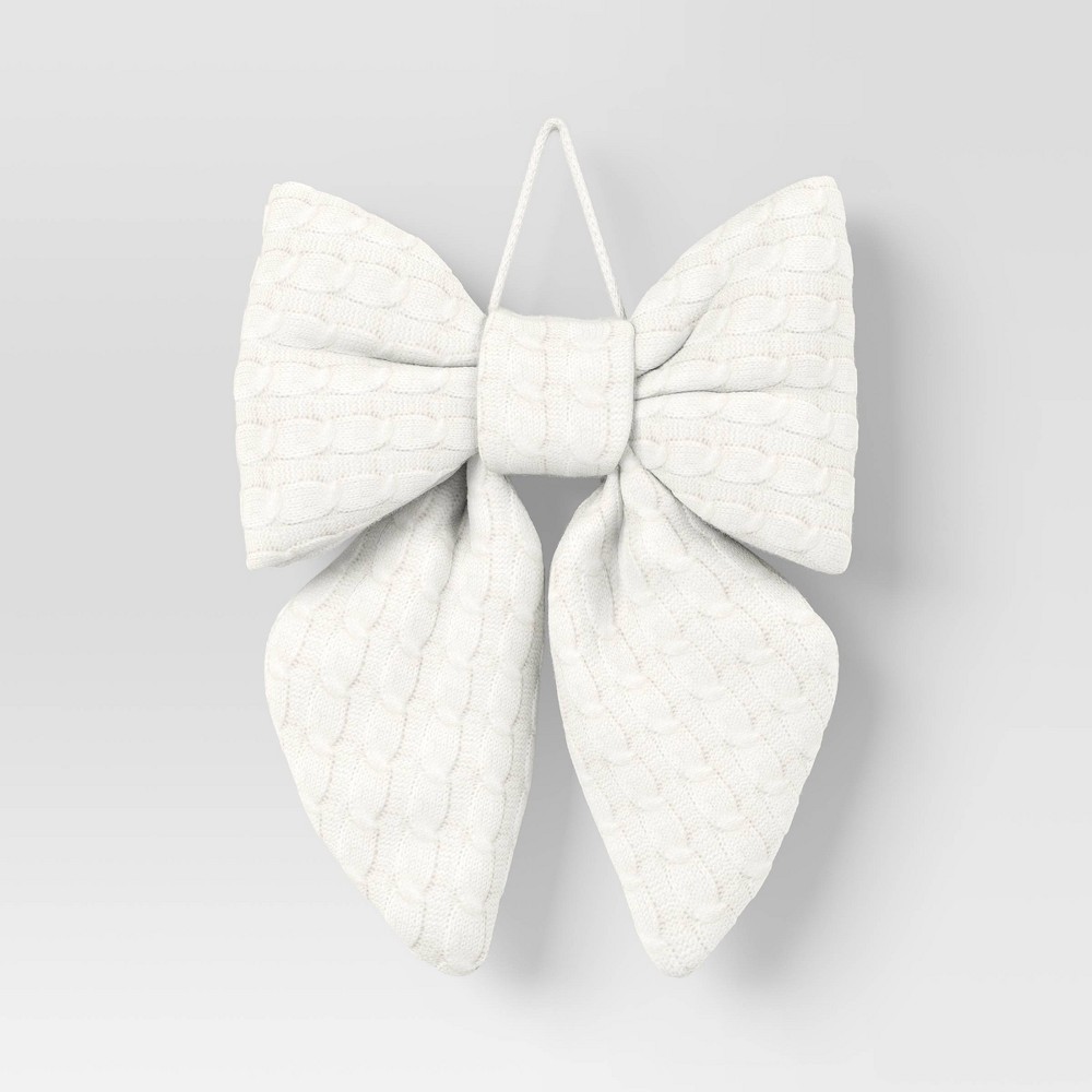 16" Christmas Jumbo Cable Knit Bow Decor White - Wondershop™