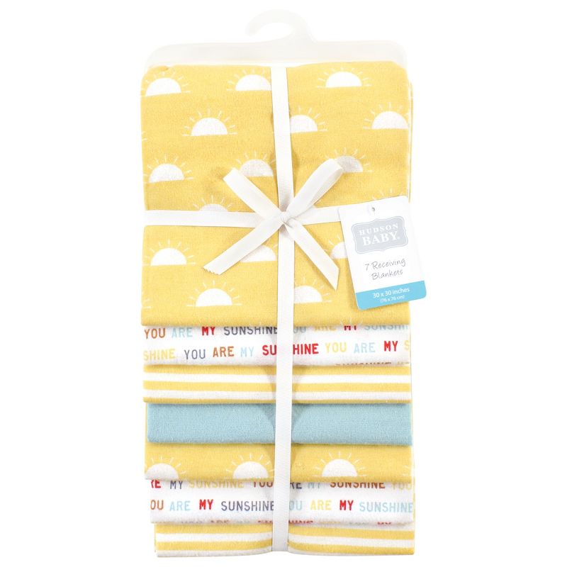 Hudson Baby Infant Girl Cotton Rich Flannel Receiving Blankets Bundle, My Sunshine, One Size, 2 of 7