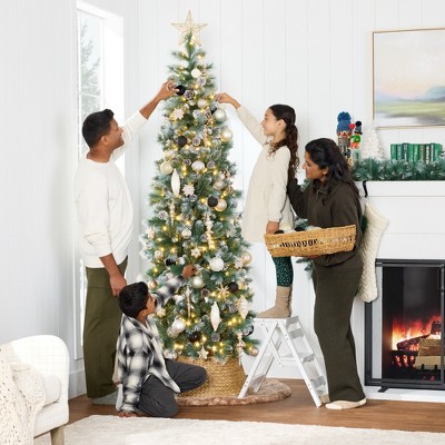 7.5ft Frosted Pine Slim Christmas Tree with Multicolor LED Lights