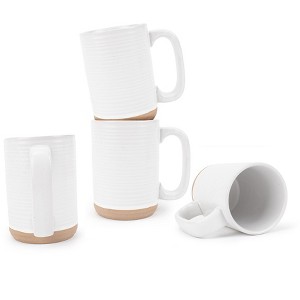 Elanze Designs Tall Ribbed Raw Clay Bottom White 16 ounce Ceramic Coffee Mugs Set of 4 - 1 of 4