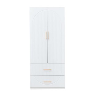 Keloyid White Wood 31.5 in. Armoire with 2 Drawers, 1 Shelf, Golden Handles and Hanging Rails - 1 of 4