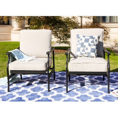 2pc Steel Outdoor Patio Accent Chairs Cream - Lokatse