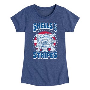 Girls' - Teenage Mutant Ninja Turtles - Shells And Stripes Fitted Short Sleeve Graphic T-Shirt - 1 of 4