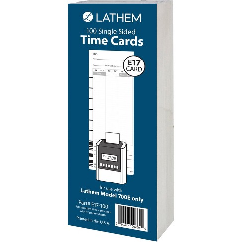 Time Cards f/Lathem 700E 1-sided 100/PK Black Ink//White E17100