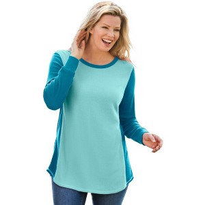 Woman Within Women's Plus Size Colorblock Scoopneck Thermal Sweatshirt - 1 of 4