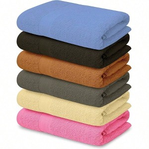 100 Cotton Bath Towel Set - Soft, Absorbent, Durable, 27x54 Inches, Pack of 6 - 1 of 4