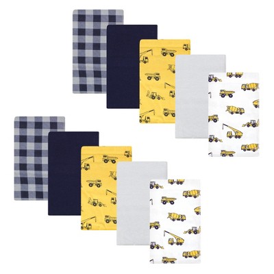 Hudson Baby Infant Boy Cotton Flannel Burp Cloths, Construction, One Size