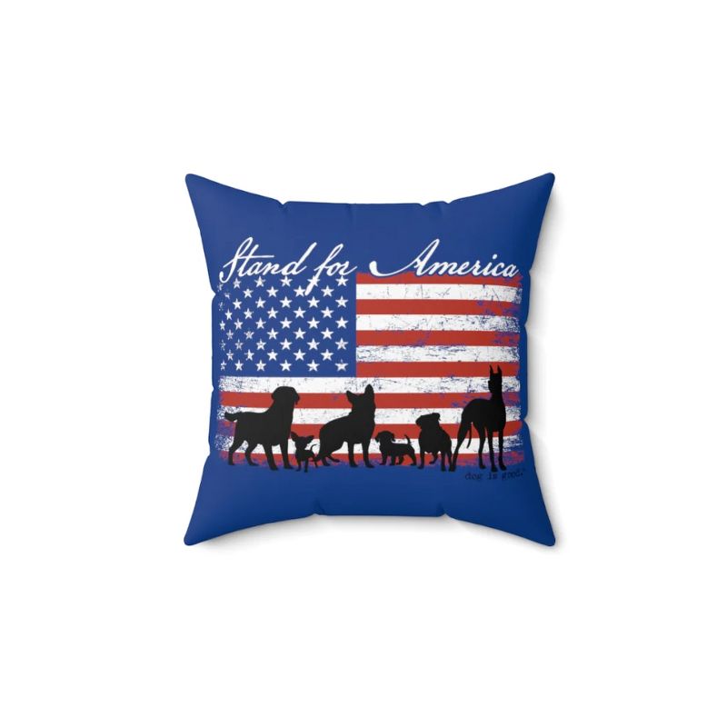 Dog is Good Stand for America Blue Spun Polyester Square Pillow, Officially Licensed and Produced in he USA, 1 of 2