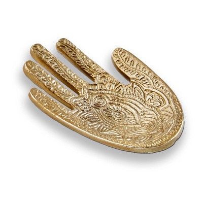 TAG Hamsa Hand Incense Cone Holder Antique Gold Decorative Figurine for Home Fragrance 3 in H x 4.75 in L x 0.13 in W