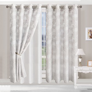 Lightweight Floral Embroidered Semi-Sheer 2-Piece Curtain Panel Set with Stainless Grommet Header - Blue Nile Mills - 1 of 4